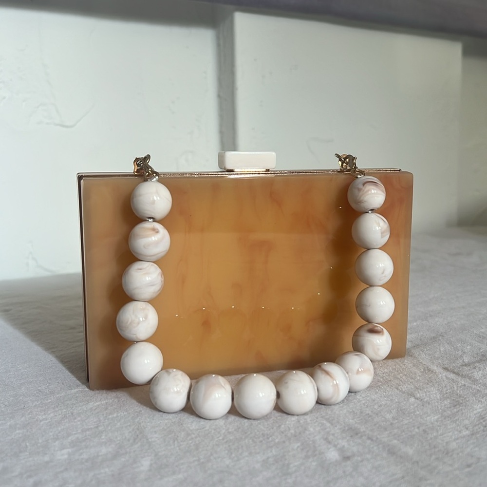 Zara soft orange Clutch with Beaded Handle